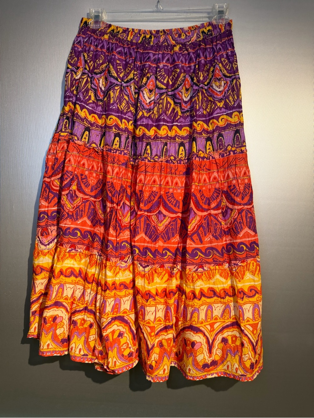 Jane Ashley Vibrant Purple, Orange & Yellow Boho Tiered Maxi Skirt